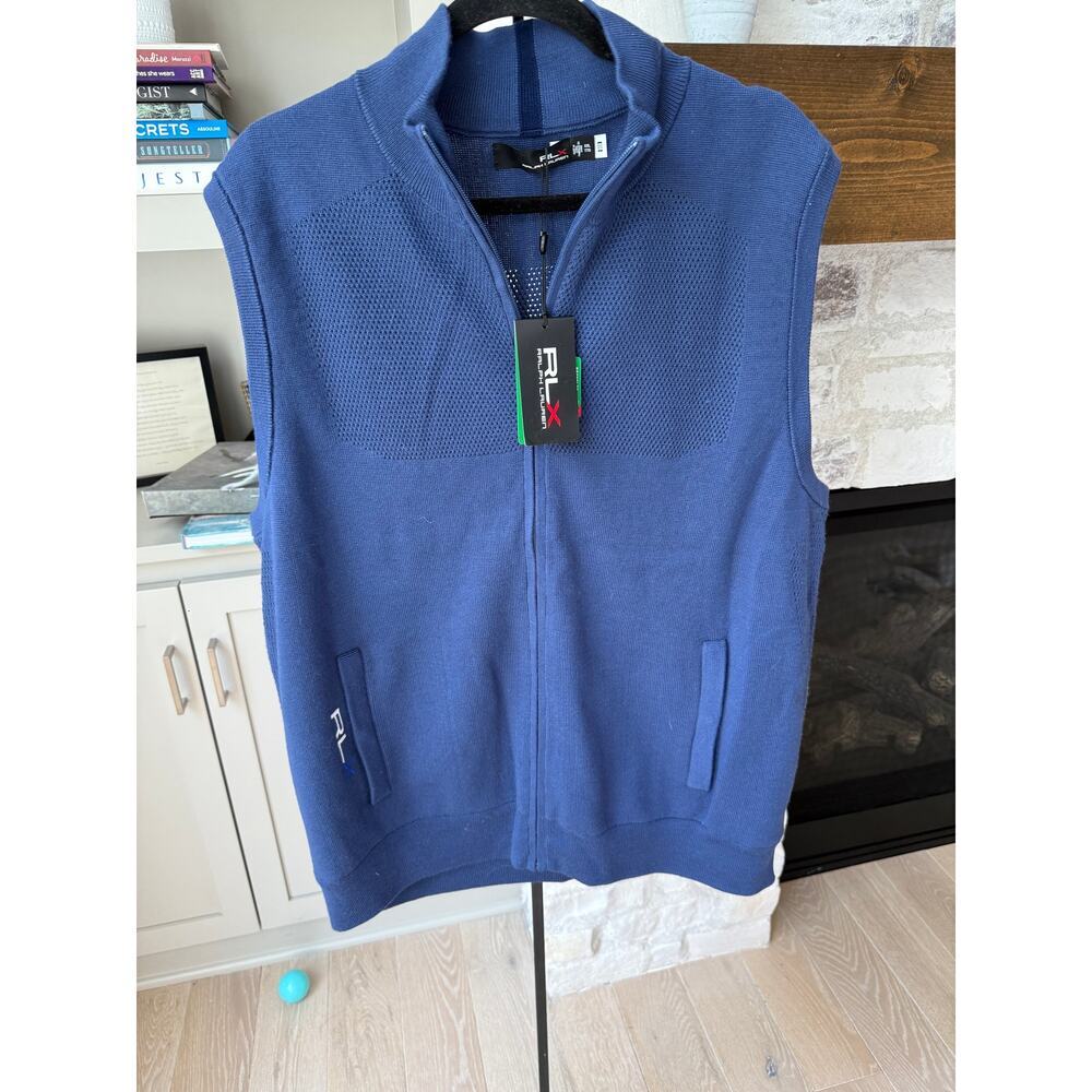 RLX Ralph Lauren Men's Navy Performance Full-Zip Sweater Golf Vest Size XXL